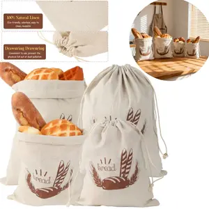4/8 PCS linen bread bags, two sizes, with drawstrings, bread storage bags, with dimensions of 25 x 30 cm / 30 x 38 cm. Linen bags, reusable bread bags, suitable for baguettes, fruits, and vegetables.