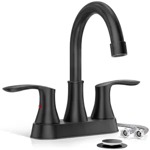 Matte Black Bathroom Sink Faucet 3 Holes 4 inch Centerset Bathroom Vanity Faucet with Pop-up Drain and Supply Lines, 2 Handle Lavatory Washbasin Mixer Taps