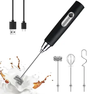 Handheld Milk Frother Wand for Coffee, Rechargeable Electric Whisk with 3 Heads 3 Speeds Drink Mixer Coffee Frother For Latte, Cappuccino, Hot Chocolate, Egg
