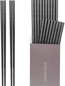 10 Pairs Fiberglass Chopsticks - Reusable Chopsticks Dishwasher Safe, 9 1/2 Inches - Black