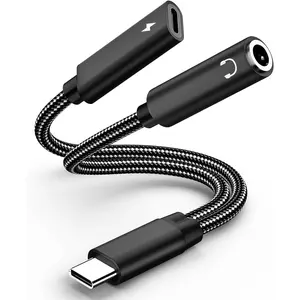 2 in 1 USB C to 3.5mm Headphone Audio and Charge Adapter, Type c to Aux Audio with PD 60W  Charge Adapter fit with  16 15 Pro Max, Galaxy S24 S23 S22, Pixel 9 8 7 6, iPad Pro/Macbook Air