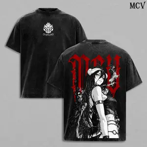 Albedo Overlord Anime Double Printed Vintage Washed Tee Unisex Oversize Anime Manga Washed Heavyweight Cotton T-shirt, Albedo Overlord T-Shirt