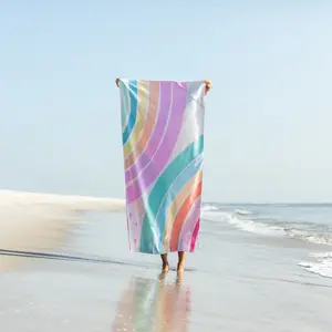 Simplii Beach Towel with Zipper Pocket - Compact Lightweight Quick Drying Sand-Free Geometric Design for Travel Outdoor Activities