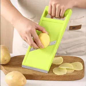 Plastic Vegetable Chip Maker with Stainless Steel Blades,Durable Yellow Vegetable Chopper,Easy to Clean,Multipurpose Potato Chip Slicer for Kitchen Cooking