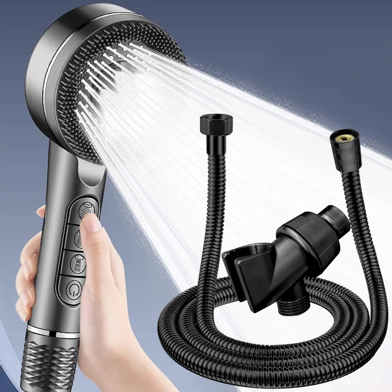 Shower Head Set, 1 Set Including Shower Head & 1.5m Hose & Shower Bracket, Bathroom Shower Head Set, Bathroom Accessories, Shower Head Ensemble, Shower Head With Hose