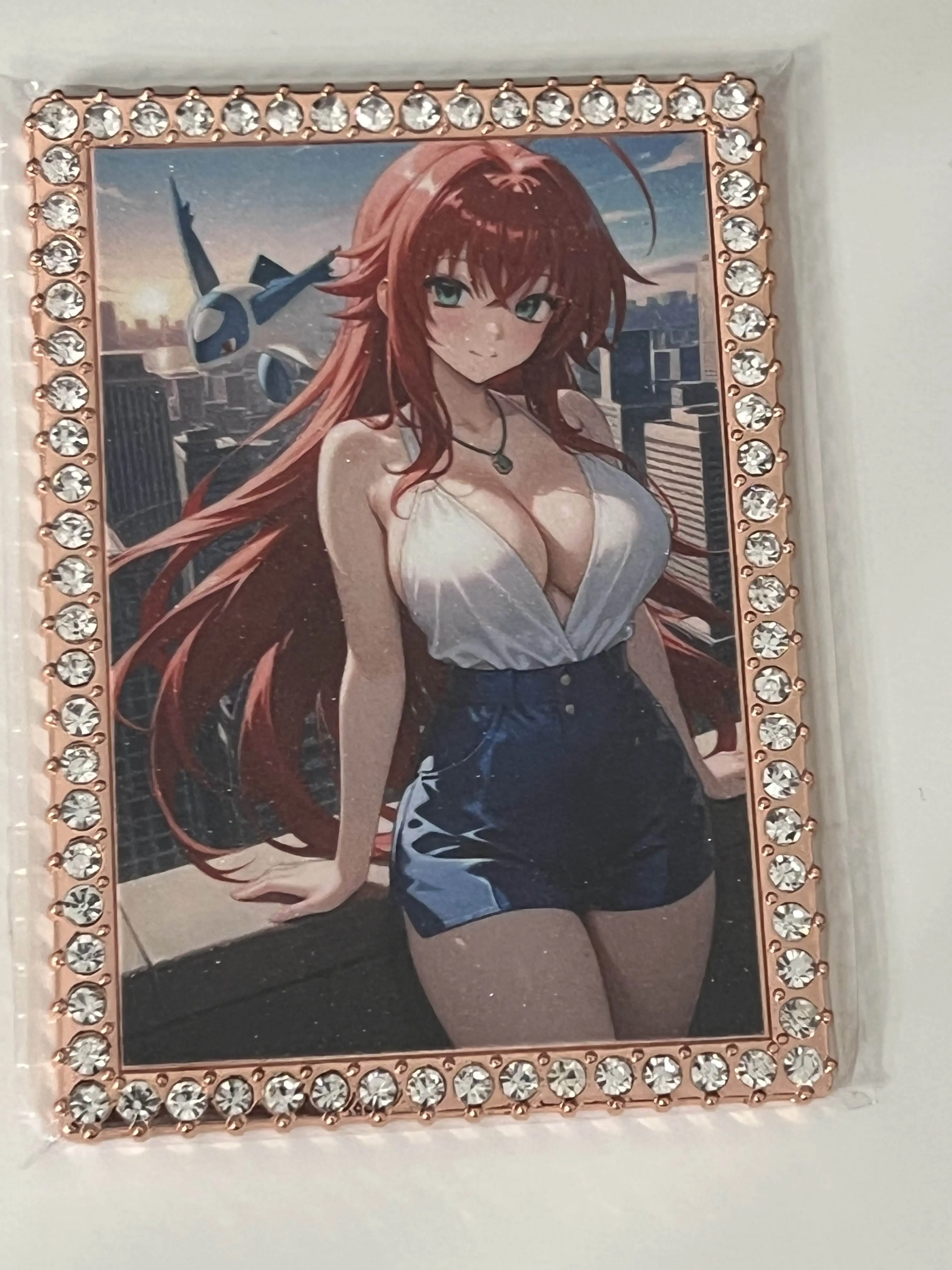 Rias and Latios Diamond Card 1 of 1 with Rose Gold Crystal Border - Anime Artwork
