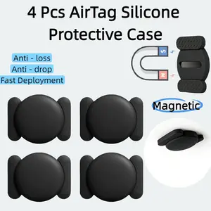 4 Pcs Magnetic Airtag Holder Black - Mini Silicone Case w/ Mount, Fit Bike, E-Scooter, Luggage, Electronics, Secure Anti-Theft, Wireless Positioning Tracker, Durable Compact Smart Tracking Tag