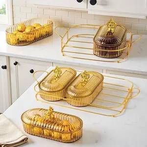 Snack Tray, 2/3 Counts Multi Grid Snack Fruit Nuts Candy Dried Fruit Storage Box with Lid, Snack Storage Box for Home Living Room Coffee Table, Containers, Produce Storage Containers