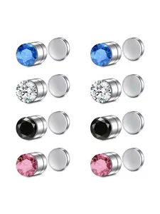 Unisex Street Trend Rhinestone Decor Magnetic Stud Earrings, 4 Pairs Trendy Stud Earrings & Nose Rings without Piercing, Nose Cuff, Chic All-match Jewelry As Gift for Girlfriend & Boyfriend