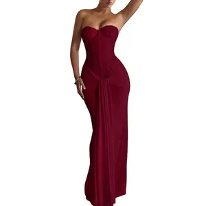 Strapless Corset Maxi Dress - Bodycon Ruched Formal Gown, Elegant Evening & Party Dress
