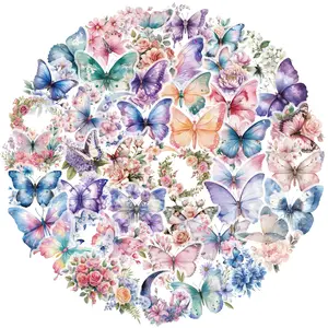 50pcs Colorful Butterfly Transparent PET Material Graffiti Stickers - Suitable for Luggage, Phone Cases, Laptops, Helmets, Skateboards, Waterproof Decorative DIY Creative Stickers
