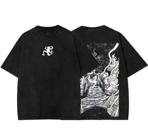 Lufi JoiBoy  Onee'Piece  RetroVintage Unisex Anime Manga Acid Washed Lightweight Cotton Tshirt, Gift For Anime Fan tees vintage shirts T-shirt Men's Graphic Round Neck Fabric Menswear Top Oversized Classic Prints