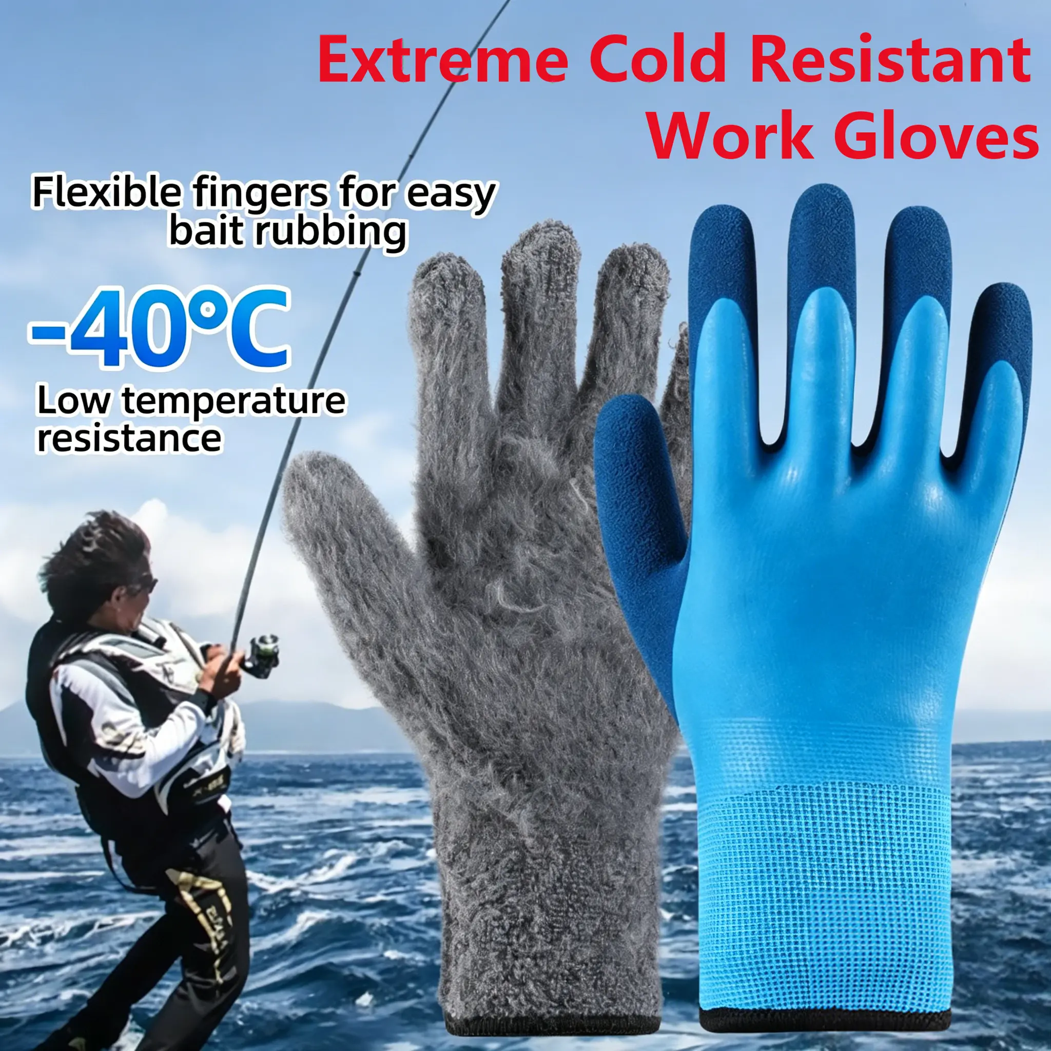 Double-Layer Warm Work Gloves - Fleece-Lined, Water-Resistant Coated, Non-Slip Warmth Grip for Cold Storage, Commercial Fishing