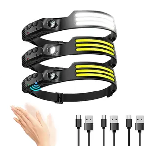 LED Headlamp Rechargeable, 230° COB Super Bright Head Lights for Forehead, Hard hat Light for Adults, USB C Headband Flashlight for Work,Hunting,Fishing,Hiking, A Gifts Idea For Men Women, Camping Essentials Gear