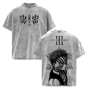 Akaza Upper Rank 3 Graphic Tee, Vintage Washed Oversized Shirt, Manga Villain Demon Slayer Cotton T-Shirt Top Womenswear