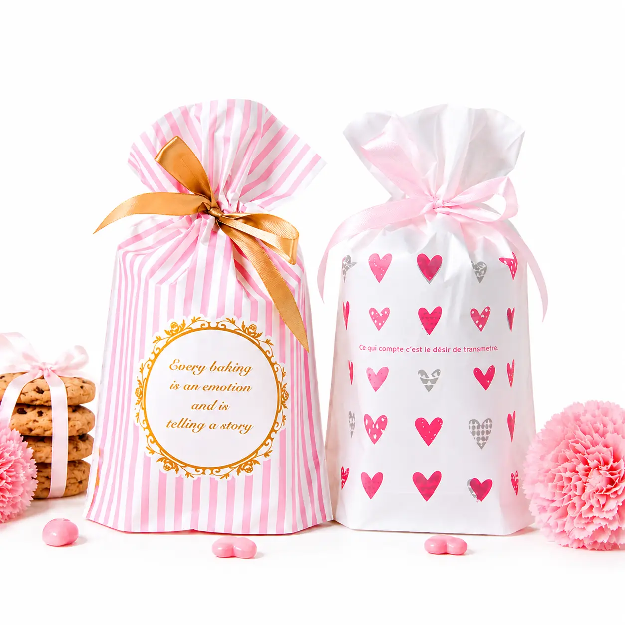 100PCS Cute Pink Heart Paper Pastel Gift Bags - 2 Designs, Cute Packaging, Bakery Shop Supplies for Cookies, Candy, Home Festive Occasions