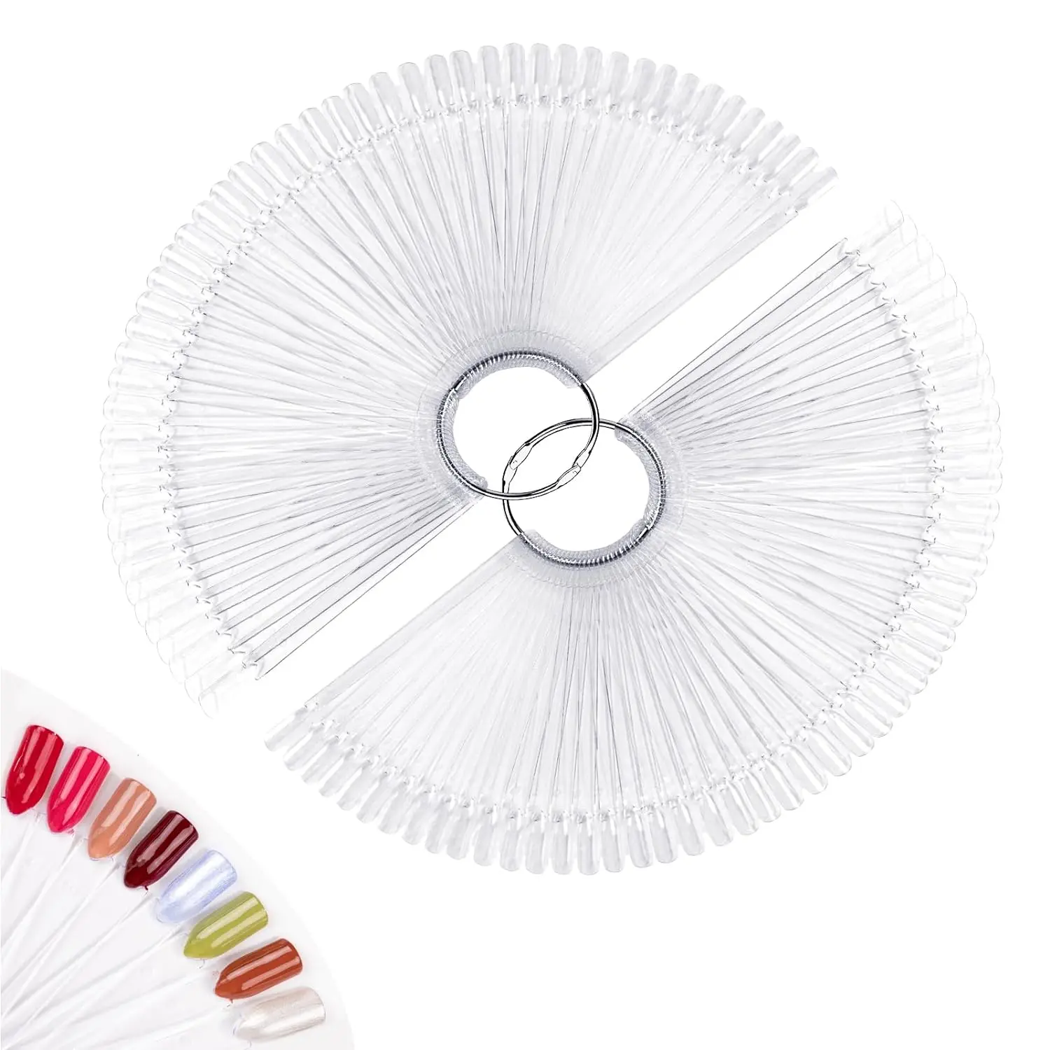 100pcs Fan-shaped Nail Swatch Sticks with Number Stickers, False Nail Art Tips Sticks  Display Practice Tools Metal Split Ring Holder Nail Care