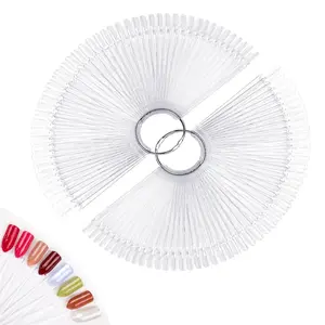 100pcs Fan-shaped Nail Swatch Sticks with Number Stickers, False Nail Art Tips Sticks  Display Practice Tools Metal Split Ring Holder Nail Care