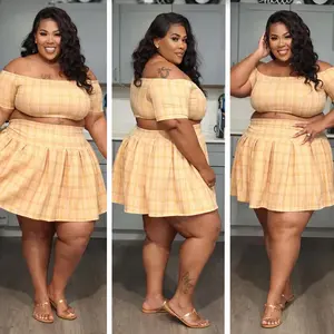 PLUS SIZE BABYDOLL SKIRT SET (CAMEL)-32