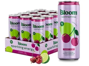 Bloom Nutrition Sparkling Energy Drink - Natural Caffeine, Zero Sugar, 180mg Caffeine - Antioxidant-Rich w/Green Coffee Bean, Green Tea Extract, Prebiotics - Cherry Lime - 12oz 12 pk