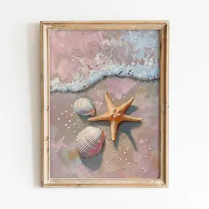 Seashells & Starfish Printable Wall Art, Trendy Coastal Poster, Girly Summer Print, Preppy Beachy Room Decor