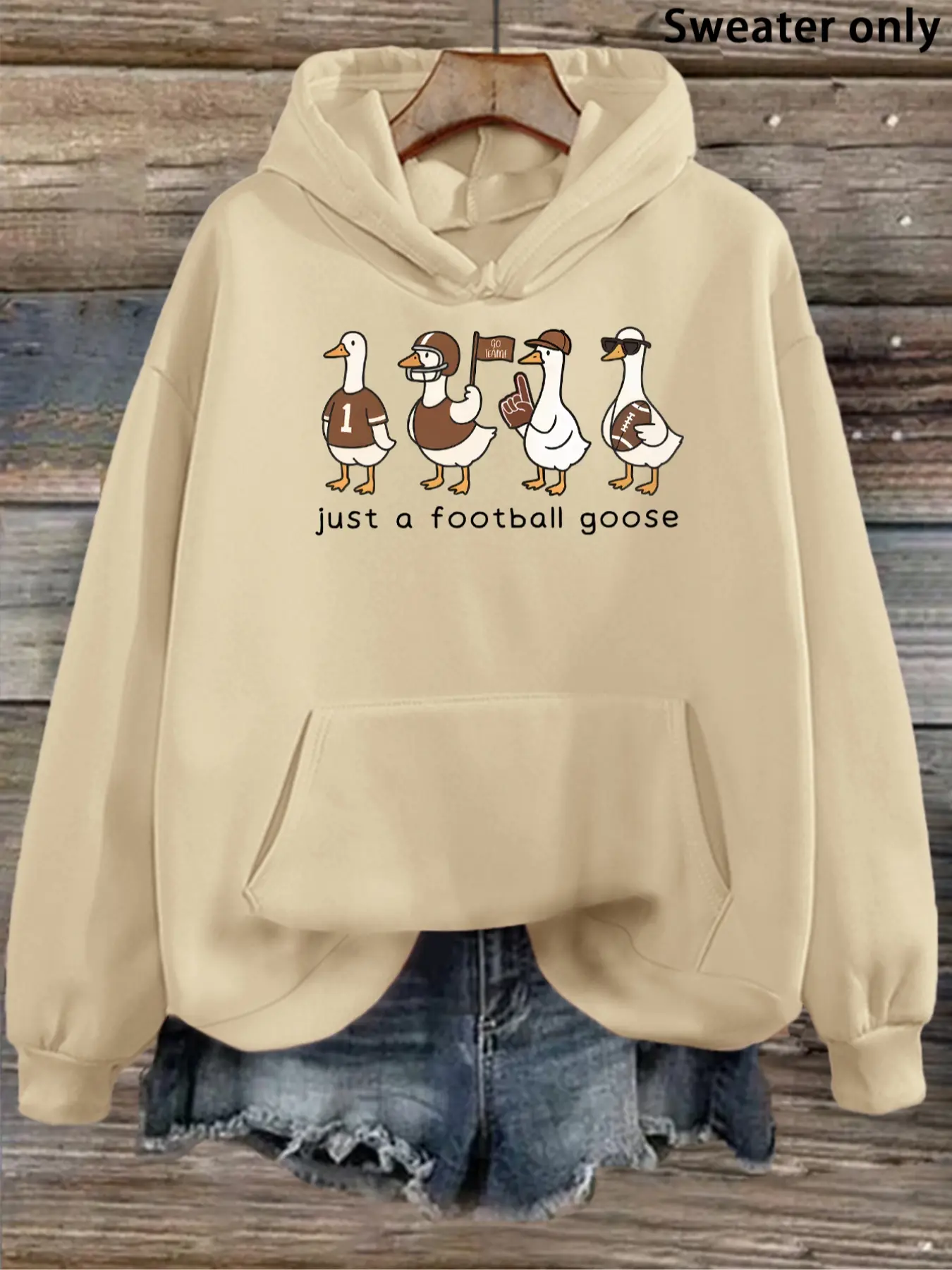 Cute Rugby Goose Drawstring Hoodie, Soft and Comfortable, Fun Design with Four Cute Geese, Perfect for Fall & Winter