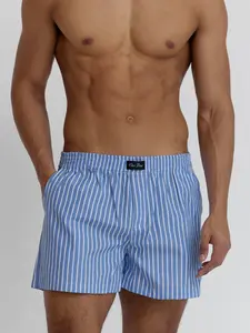 Three-Pocket Hybrid Shorts - Quick-Dry Boxer Style - Blue Wide Stripe