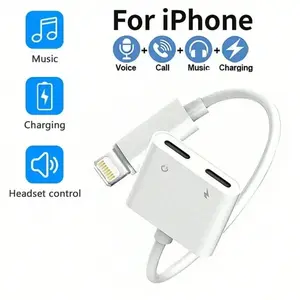 Dual Lightning Earphone Headset Adapter Converter, 2-In-1 Aux Audio & Charging Splitter Cable, Compatible with iPhone 14 13 12 11 Pro Max Plus XS XR 8 7