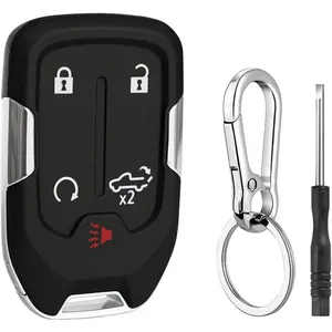 5 Button Fob Case for Chevy Silverado GMC Sierra 1500 2500 HD 3500 HD 2019 2020 2021 2022 2023 2024 HYQ1EA HYQ1ES Car Keyless Entry Smart Remote Fob Shell Cover Replacement with Keychain
