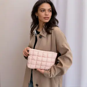 Maxoner Quilted Polycotton Puffer Make-up Bag - Handheld Zipper Cosmetic Pouch, Travel Cosmetic Bag Organizer for Makeup Brushes (Local Delivery), Handheld Cosmetic Pouch