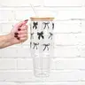 Vintage Black Bow 40oz Glass Tumbler with Handle, Bamboo Lid & Straw