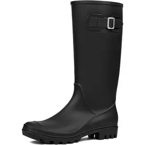 DKSUKO Women's Tall Waterproof Rubber Garden Rain Boots with Buckle | Soft shaft, breathable lining , non-slip outsole , and rinse-clean care for muddy yards, rainy commutes, farms, and dog walks