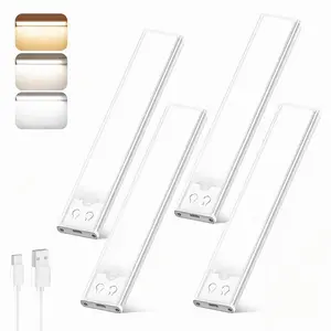 Closet Lights, 4 Pack LED Rechargeable UnderCabinet Lighting Wireless, 3 Color Temps Under Cabinet Lights, Easy Installation, Dimmer MotionSensor Light Indoor for Pantry, ChristmasDecorations, Black Friday, Kitchen, Bedroom
