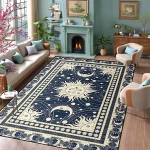 Sun and Moon Rug Boho Moon Rugs for Living Room -Phase Rugs for Bedroom Sun Room Area Rug with Celestial Pattern