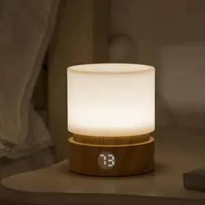 Timer Night Light, Rechargeable Battery Operated, Dimmable LED Bedside Lamp, Woodgrain Design, Sleep Aids Light for Kids and Baby Nursery
