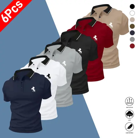 Men's Solid-Colored Short-Sleeve Classic Polo Shirt - Breathable Lightweight Top, Sweat-Wicking Fabric, Cool Comfort, Casual Sporty Fitted Daily Wear Sportswear, Outdoor Activity Use, Holiday Gifts for Boyfriend, Simple Solid Color Options
