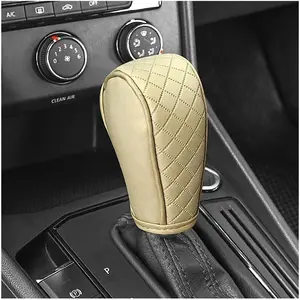 Durable Diamond Embroidery Leather Gear Shift Cover Universal Shift Knob Protection Decorative Accessory for Cars Trucks SUVs Beige