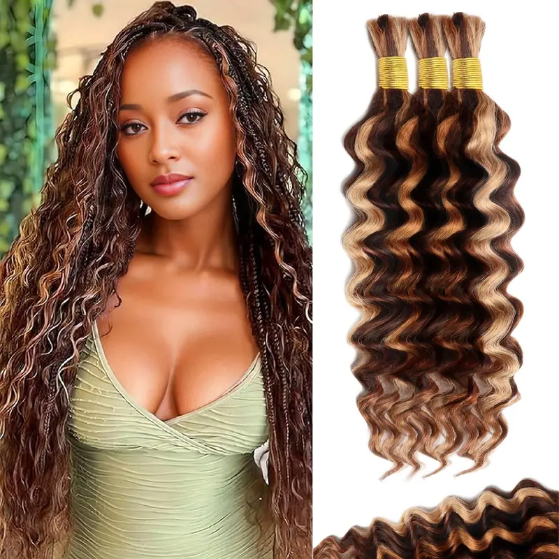 Female Premium Human Hair Braiding Hair - 8-18 in Boho Curls, 14 inch Strands, 110g Natural Color Bundles, Knotless/Box Braids Ready, for Party & Wedding Use