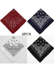 4pcs Fashion Paisley Colorful Square Towel, Unisex Hip-Hop Headscarf, Outdoor Sports Accessory, Cycling and Hiking Bandana, Scarf Wrap