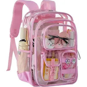Clear Backpack School,Heavy Duty PVC Transparent Bookbag Stadium Events, Girls See Through  Pack Fits 15.6 inch Laptop Women Work Travel