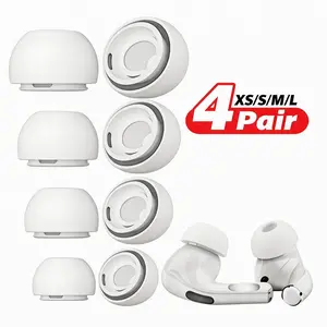 4 Pairs Silicone Ear Tips for AirPods Pro/pro 2, Noise Isolation Holes, Portable Storage Case, Fits Charging Box, XS/s/m/l Sizes