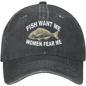 Hat Women Want Me Fishes Fear Me Hat for Men Baseball Cap Adjustable Hats Black
