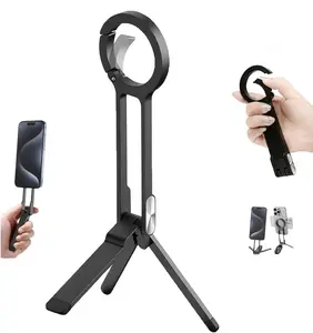 Universal Magnetic Phone Tripod With Carabiner Clip - Foldable Mini Pocket Stand (Aluminum Alloy) | Quick-Mount Magnet, Travel-Sized | Adjustable Rotating Desktop Holder, Stable Portable Mount | Enhances Viewing Angles & Recording Flexibility