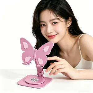 2026 New 360° Rotating Butterfly Design Phone Tablet Stand, Durable Aluminum Alloy Body, Foldable Adjustable Portable Cradle, Stylish Girly Kitchenware Universal Desk Decor for Watching Videos Gaming & Daily Life