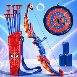 Spider Style Kids Bow and Arrow Set, LED Light Up Archery Toy with Suction Cup Arrows, Target, Quiver and Foam Cans, Indoor Outdoor Gift Playtime Bold Design