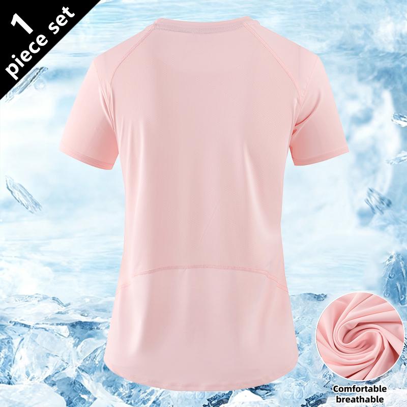 Summer Goddess ice-feel quick-dry sports T-shirt for women—breathable short sleeves, multiple color options, ice-oxygen cooling fabric with built-in cooling effect, high stretch seamless cut for zero restriction during both static and dynamic movement.