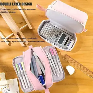 Large Capacity Double-Layer Pencil Case, Portable Office & School Storage Organizer, Holds Stickers & Stationery Essentials, Pencil Bag