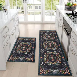 Vintage Floral Pattern Home Decorative Rug, Soft Washable Kitchen Area Rug Set, Non-Slip Indoor Mats for Living Room Bedroom Bathroom, Vintage Runner Rug