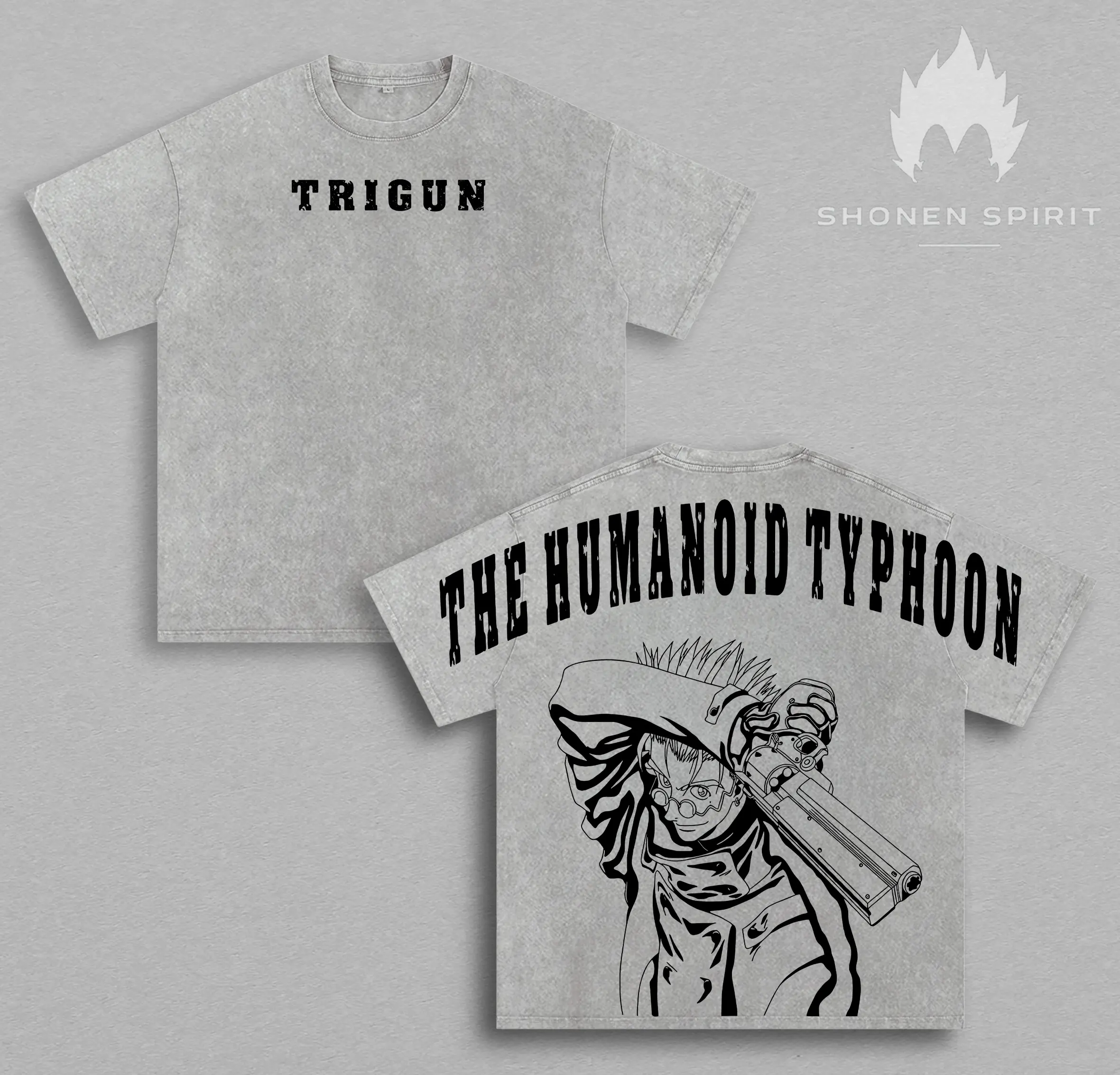 Trigun The Humanoid Typhoon Vintage Washed T-Shirt, Vash the Stampede Anime Graphic Tee, Retro Oversized Heavyweight Cotton Shirt, Double-Sided Streetwear, Classic Manga Fan Gift