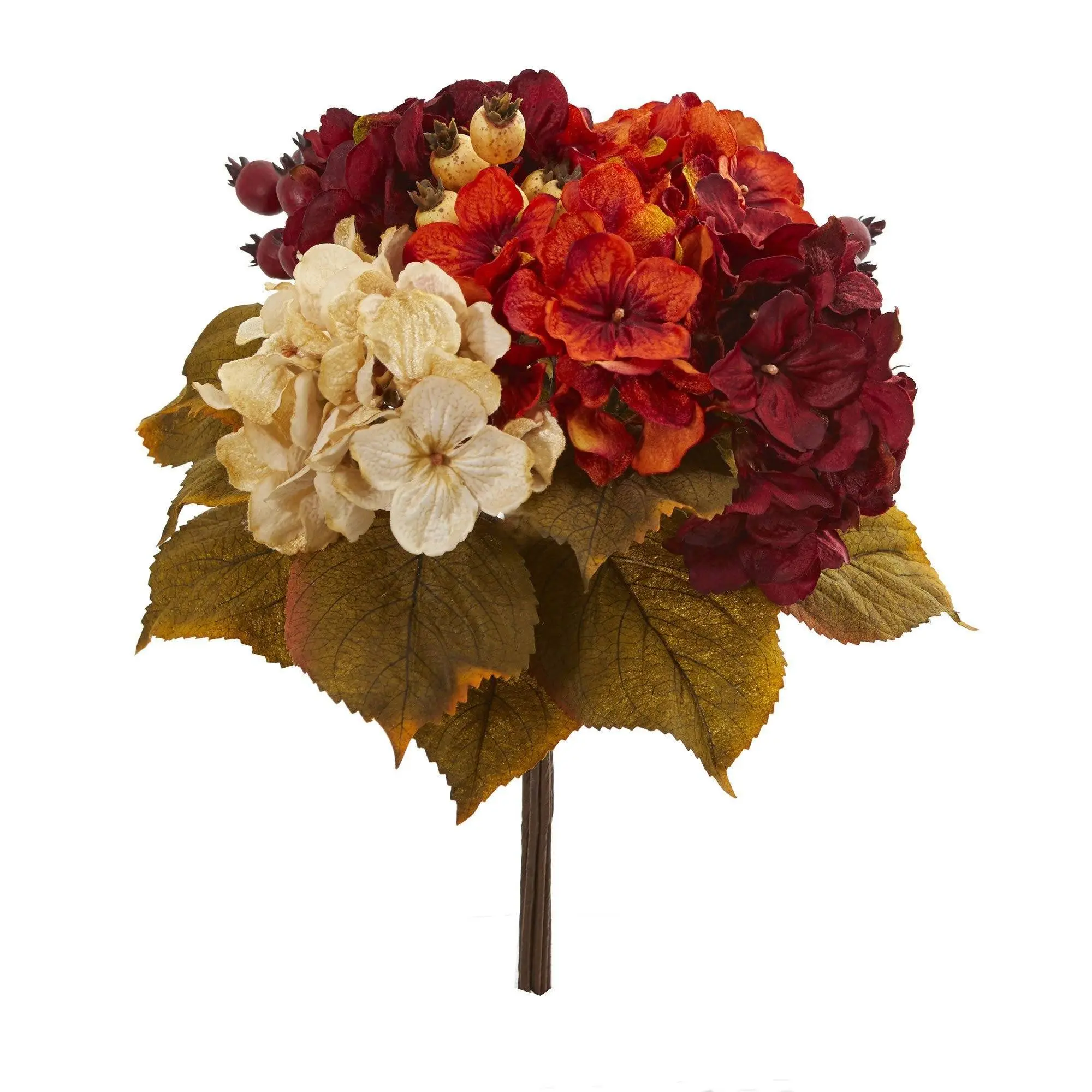 16in Formal Autumn Hydrangea Berry Artificial Bouquet with Ample Green Leaves (Set of 2) for Home Decor, Vase Centerpiece